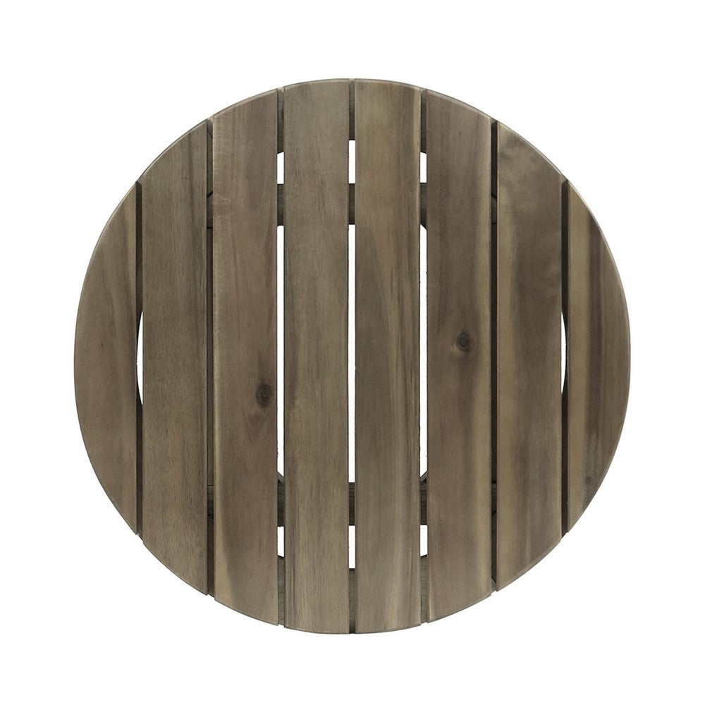 Outdoor Side End Table, Slatted, Tapered Legs 16 Inch Gray Acacia Wood - BM323850