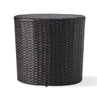 Olum Outdoor End Table, Barrel Shaped Wicker, 18 Inch Brown PE Rattan - BM323851