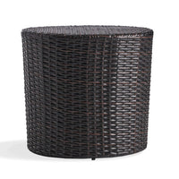 Olum Outdoor End Table, Barrel Shaped Wicker, 18 Inch Brown PE Rattan - BM323851