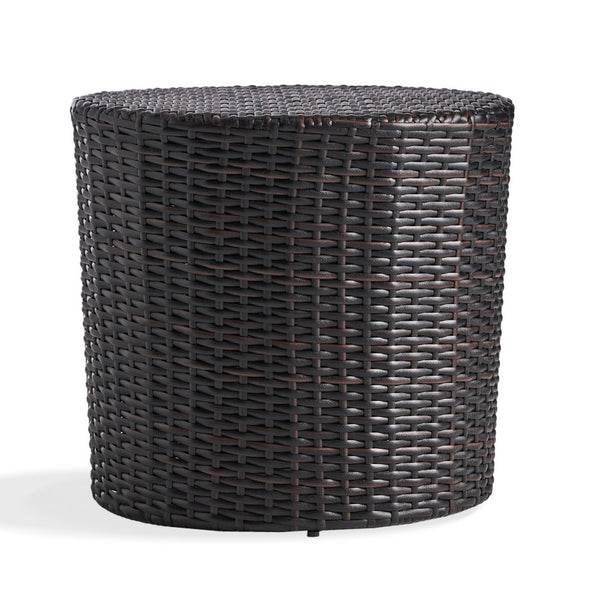Olum Outdoor End Table, Barrel Shaped Wicker, 18 Inch Brown PE Rattan - BM323851