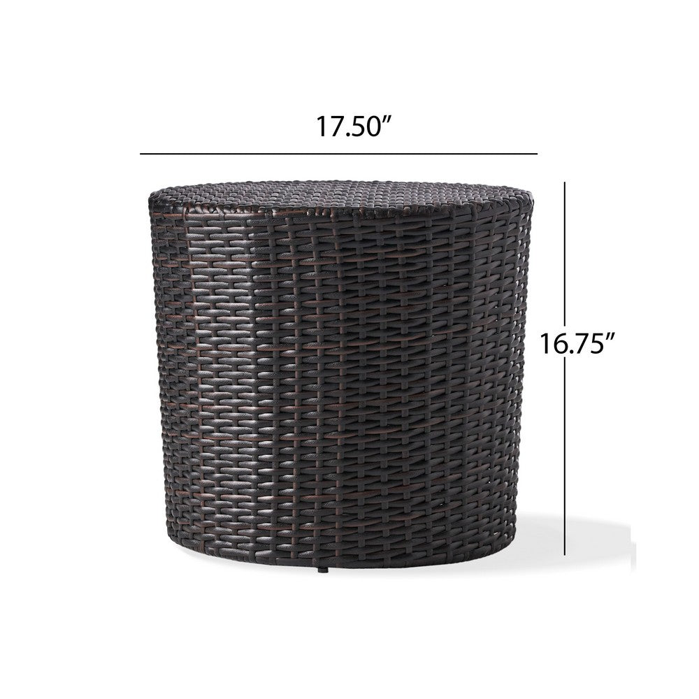 Olum Outdoor End Table, Barrel Shaped Wicker, 18 Inch Brown PE Rattan - BM323851
