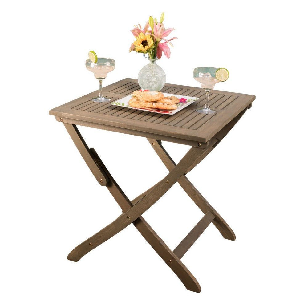 Cami Outdoor Foldable Bistro Table, X Base, 26 Inch Gray Acacia Wood - BM323853