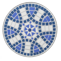 Outdoor Side End Table, 14 Inch Round Blue, White Mosaic Ceramic Top - BM323855