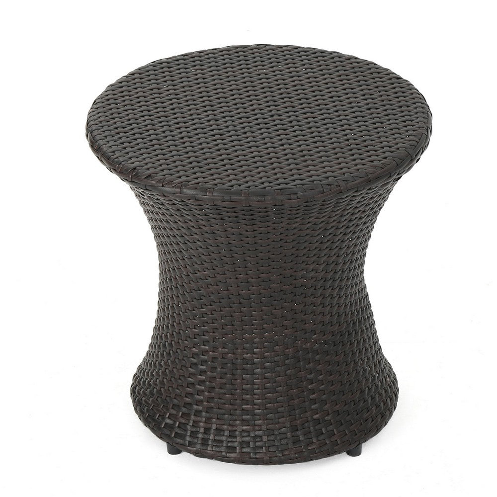 Loco Outdoor Side Table, Hourglass Shape 20 Inch Brown Rattan Wicker - BM323856