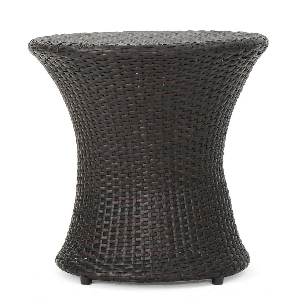 Loco Outdoor Side Table, Hourglass Shape 20 Inch Brown Rattan Wicker - BM323856