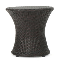 Loco Outdoor Side Table, Hourglass Shape 20 Inch Brown Rattan Wicker - BM323856