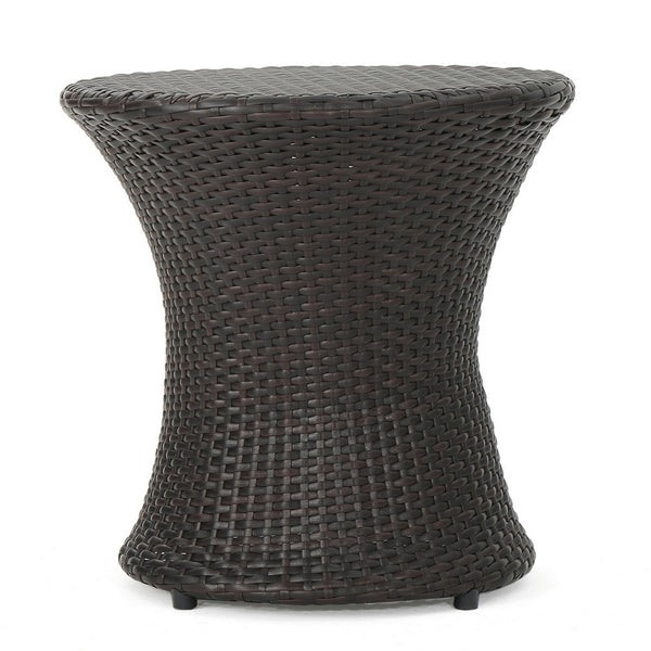Loco Outdoor Side Table, Hourglass Shape 20 Inch Brown Rattan Wicker - BM323856