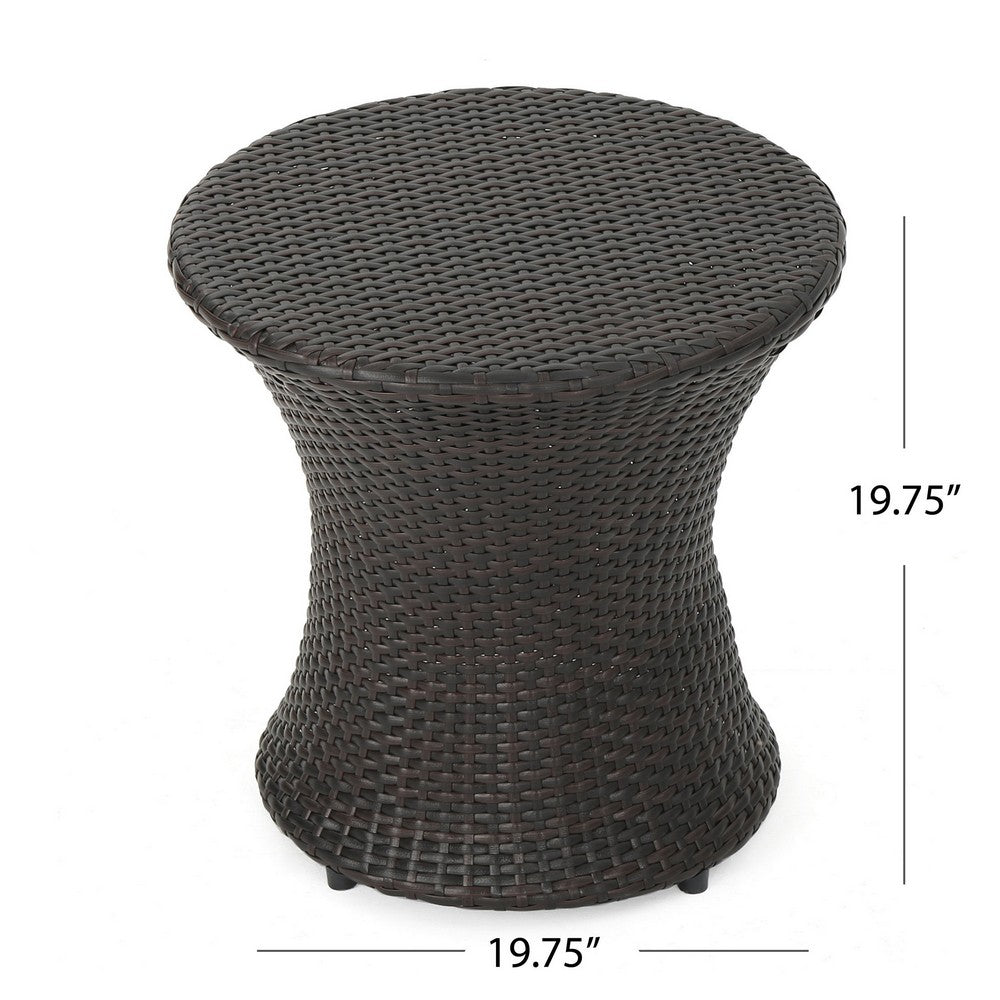 Loco Outdoor Side Table, Hourglass Shape 20 Inch Brown Rattan Wicker - BM323856