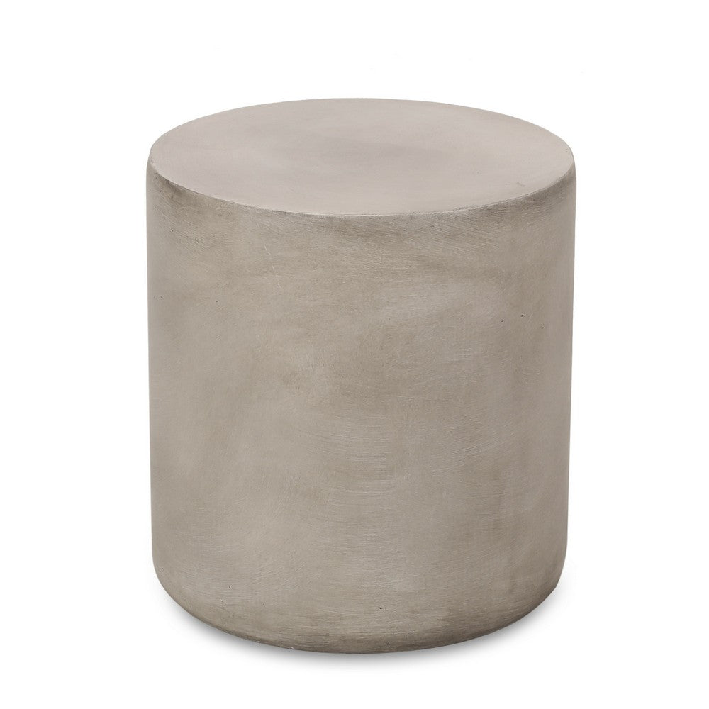 Outdoor Side Table, 16 Inch Round, Elegant Light Gray Faux Cement - BM323857