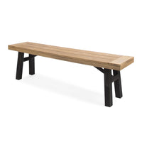 Wren Outdoor Bench with Slatted Top, 63 Inch Brown Acacia Wood, Black - BM323859