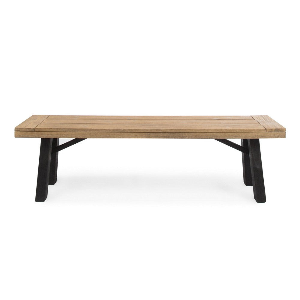 Wren Outdoor Bench with Slatted Top, 63 Inch Brown Acacia Wood, Black - BM323859