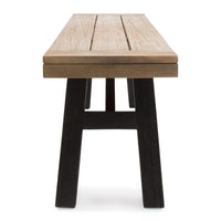 Wren Outdoor Bench with Slatted Top, 63 Inch Brown Acacia Wood, Black - BM323859