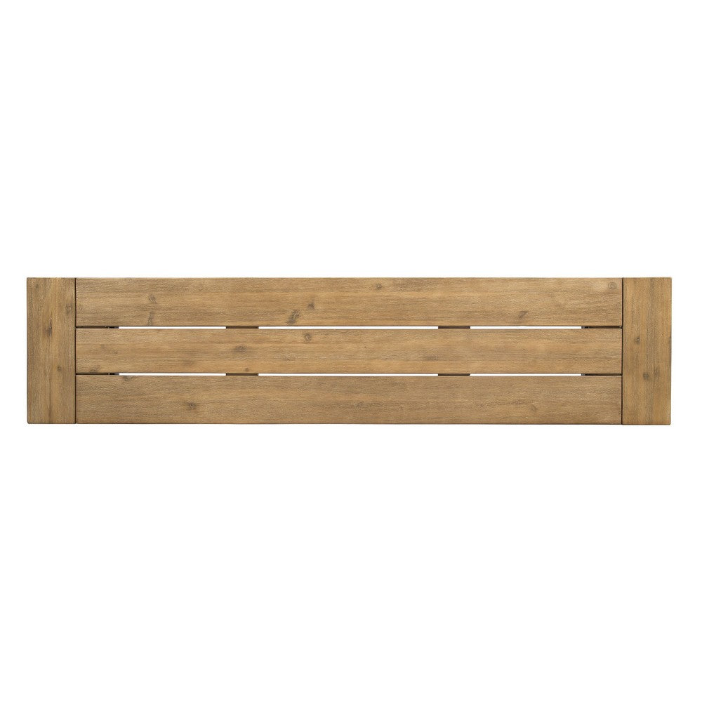 Wren Outdoor Bench with Slatted Top, 63 Inch Brown Acacia Wood, Black - BM323859