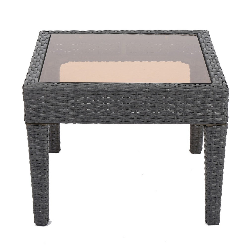 Annie Outdoor Square Accent Table, Tempered Glass, 20 Inch Gray Wicker - BM323864