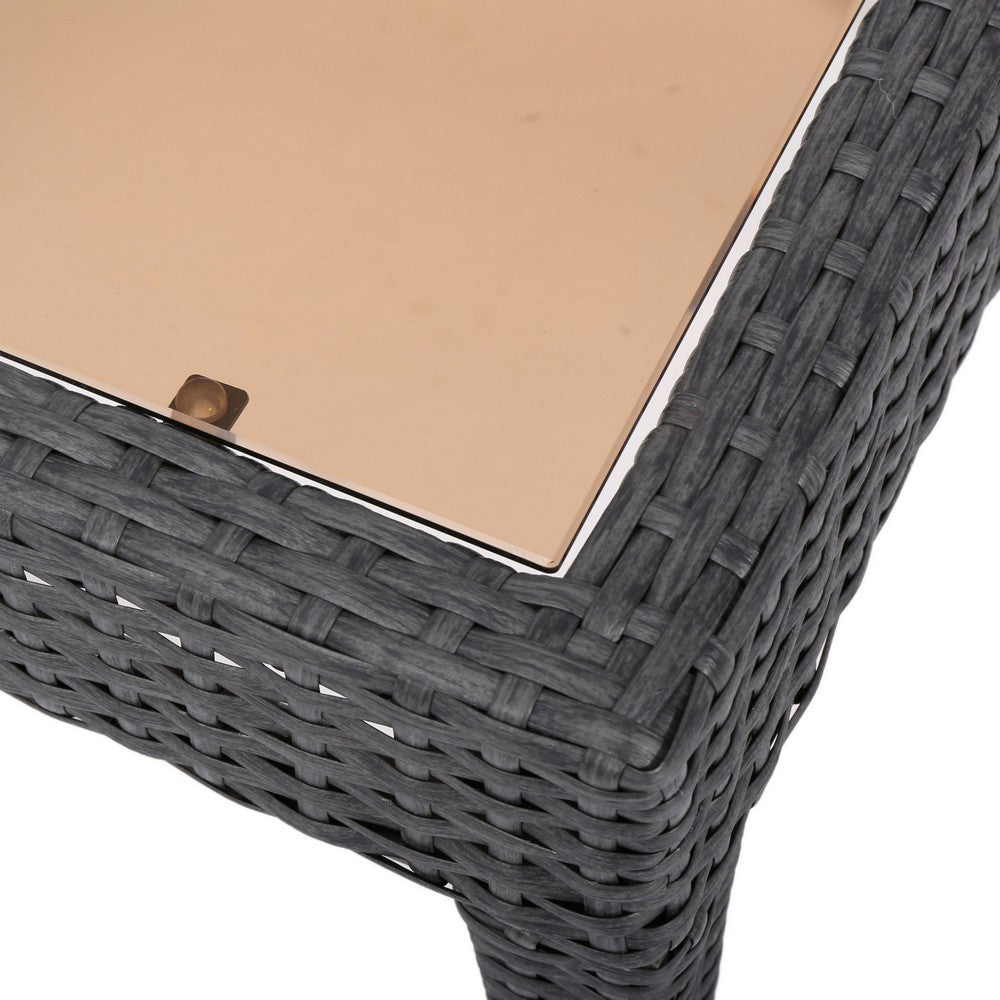 Annie Outdoor Square Accent Table, Tempered Glass, 20 Inch Gray Wicker - BM323864