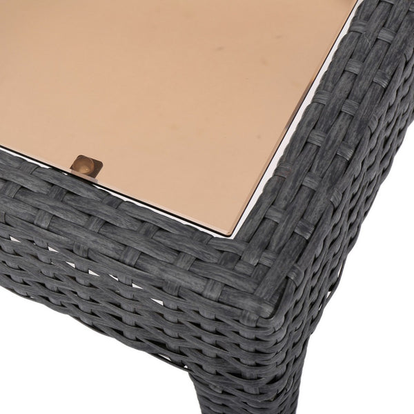 Annie Outdoor Square Accent Table, Tempered Glass, 20 Inch Gray Wicker - BM323864