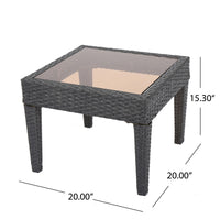 Annie Outdoor Square Accent Table, Tempered Glass, 20 Inch Gray Wicker - BM323864