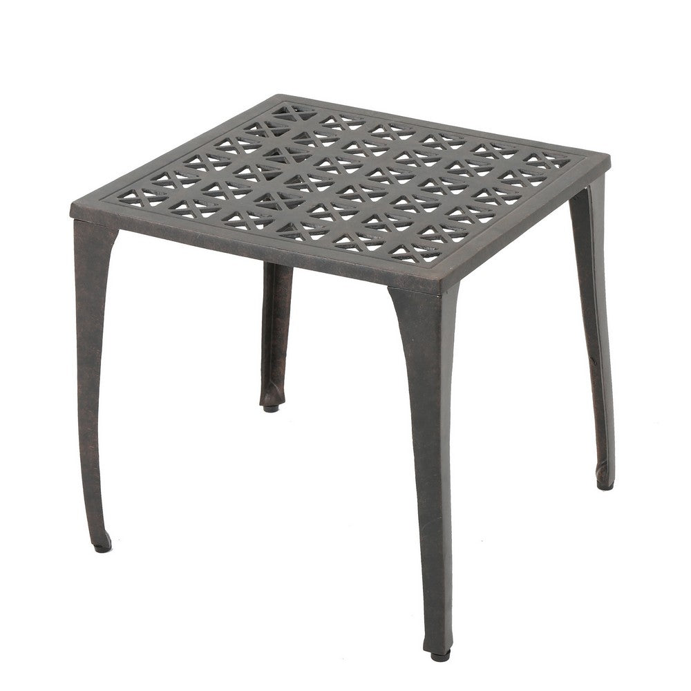 Outdoor Side Table, Open Cut Out Top and Curved Legs, 18 Inch Bronze - BM323865