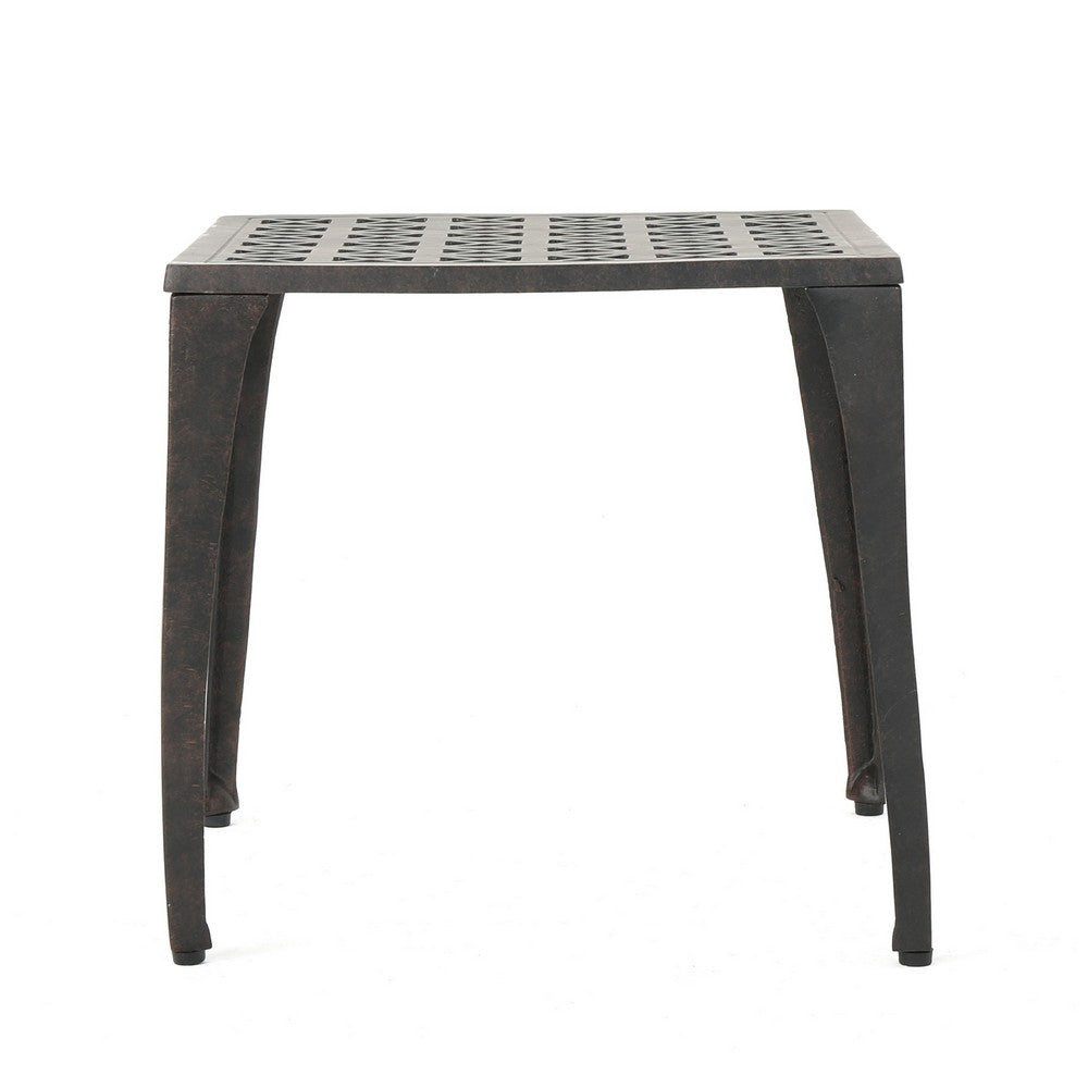Outdoor Side Table, Open Cut Out Top and Curved Legs, 18 Inch Bronze - BM323865
