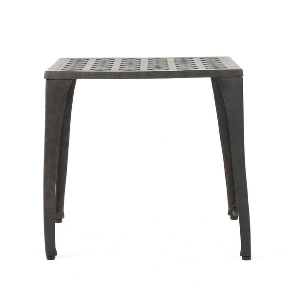 Outdoor Side Table, Open Cut Out Top and Curved Legs, 18 Inch Bronze - BM323865