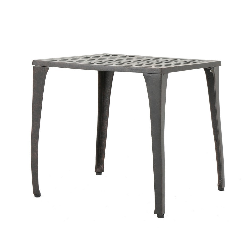 Outdoor Side Table, Open Cut Out Top and Curved Legs, 18 Inch Bronze - BM323865