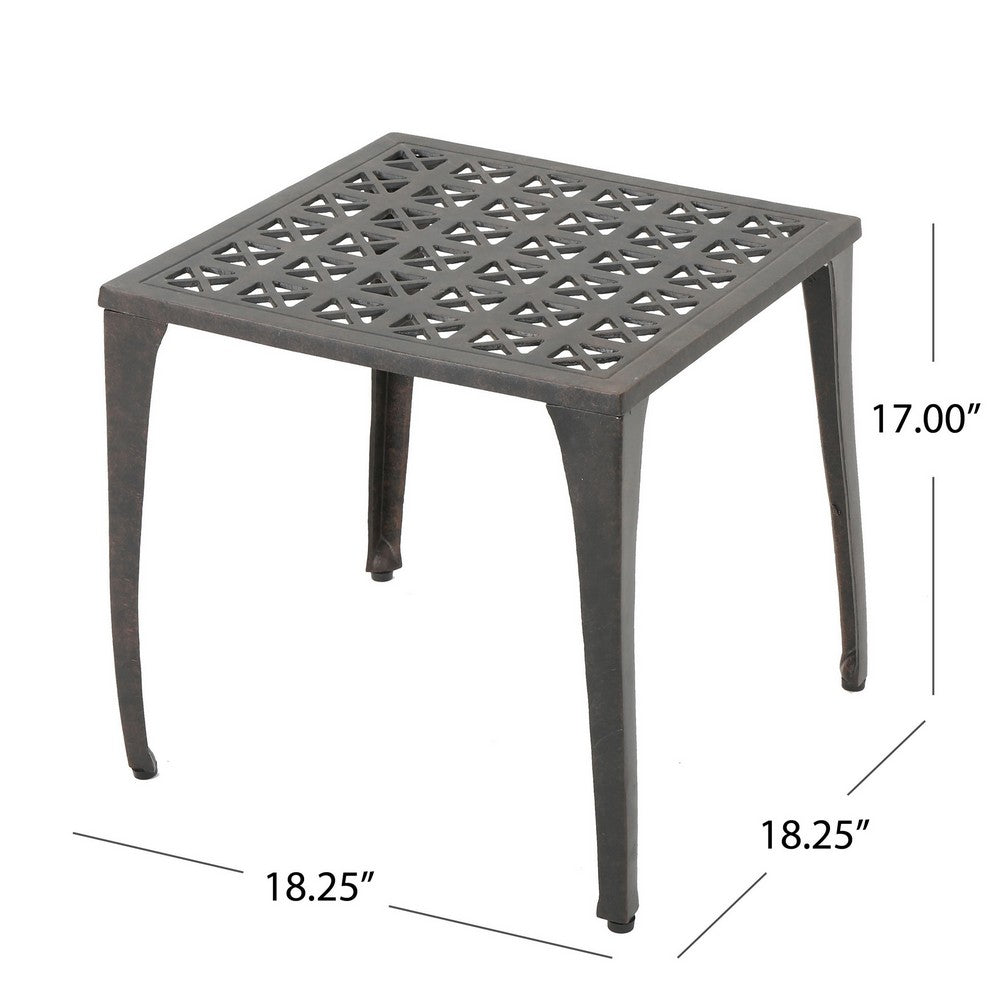 Outdoor Side Table, Open Cut Out Top and Curved Legs, 18 Inch Bronze - BM323865