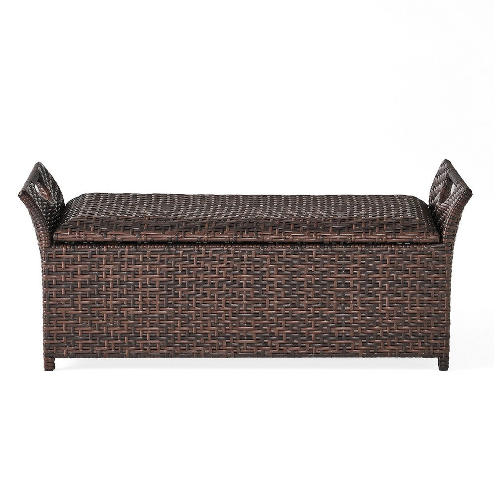 Outdoor Bench with Hinged Lid Storage, 42 Inch Dark Brown PE Rattan - BM323866