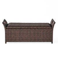 Outdoor Bench with Hinged Lid Storage, 42 Inch Dark Brown PE Rattan - BM323866