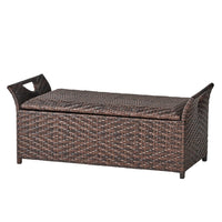 Outdoor Bench with Hinged Lid Storage, 42 Inch Dark Brown PE Rattan - BM323866
