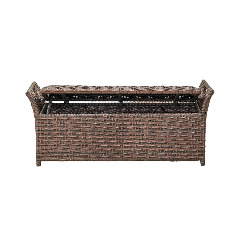 Outdoor Bench with Hinged Lid Storage, 42 Inch Dark Brown PE Rattan - BM323866