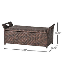 Outdoor Bench with Hinged Lid Storage, 42 Inch Dark Brown PE Rattan - BM323866