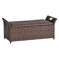 Outdoor Bench with Hinged Lid Storage, 42 Inch Dark Brown PE Rattan - BM323866