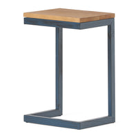 Small Accent End Table, 13 Inch, C Shaped Iron Legs, Black, Brown Wood - BM323876