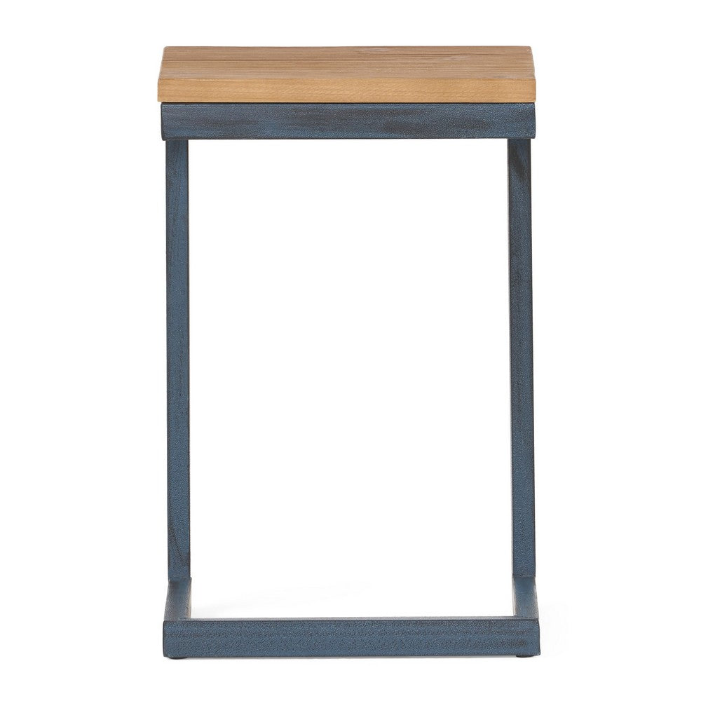 Small Accent End Table, 13 Inch, C Shaped Iron Legs, Black, Brown Wood - BM323876