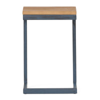 Small Accent End Table, 13 Inch, C Shaped Iron Legs, Black, Brown Wood - BM323876