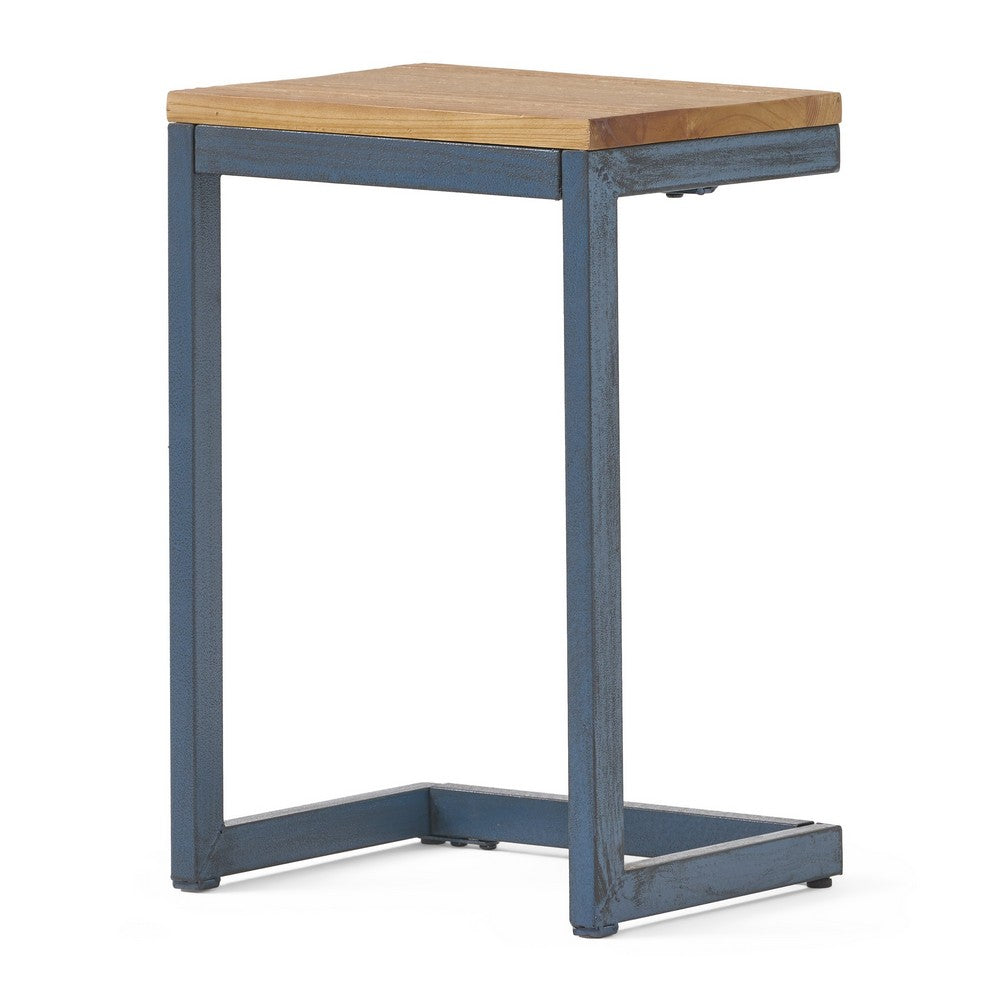 Small Accent End Table, 13 Inch, C Shaped Iron Legs, Black, Brown Wood - BM323876