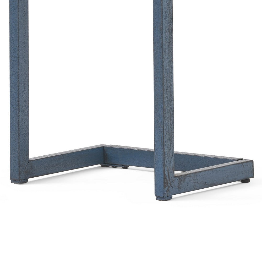 Small Accent End Table, 13 Inch, C Shaped Iron Legs, Black, Brown Wood - BM323876