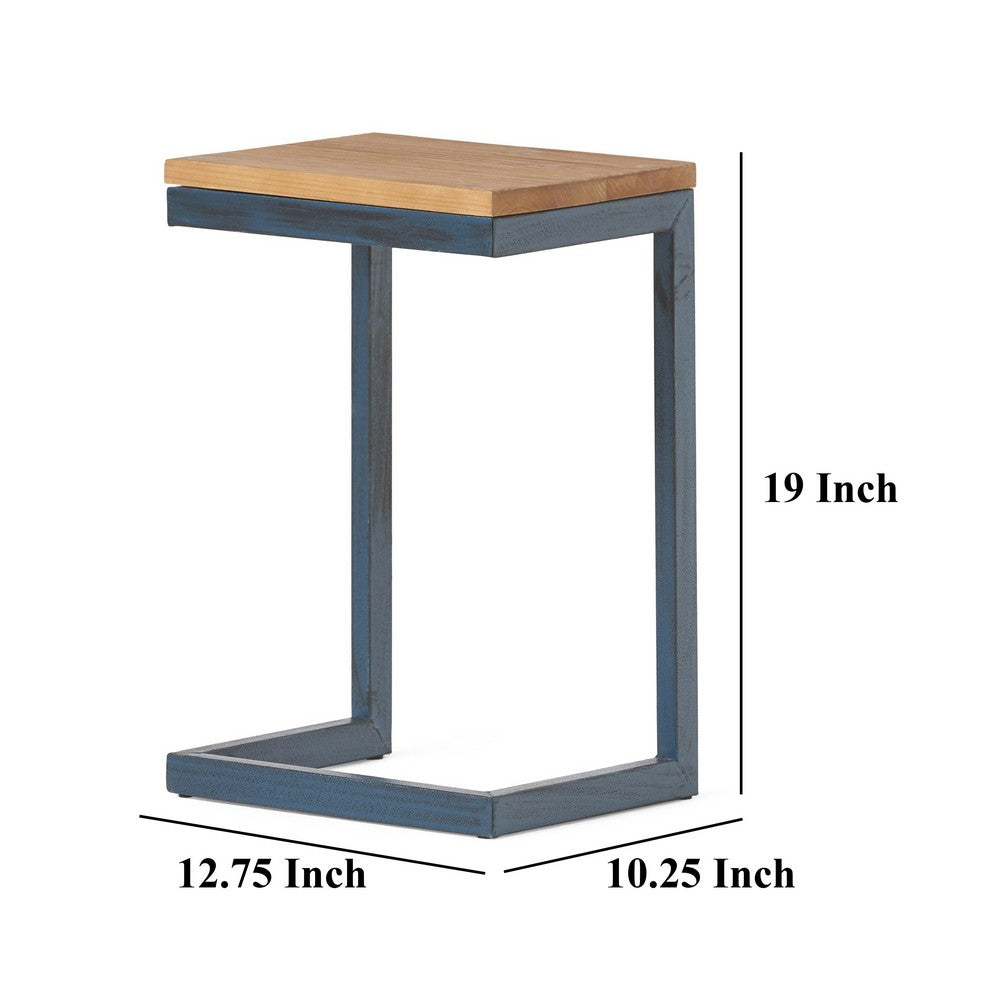 Small Accent End Table, 13 Inch, C Shaped Iron Legs, Black, Brown Wood - BM323876