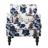 Lit Accent Chair, Button Tufted Floral White Blue Print, Multicolor - BM323877