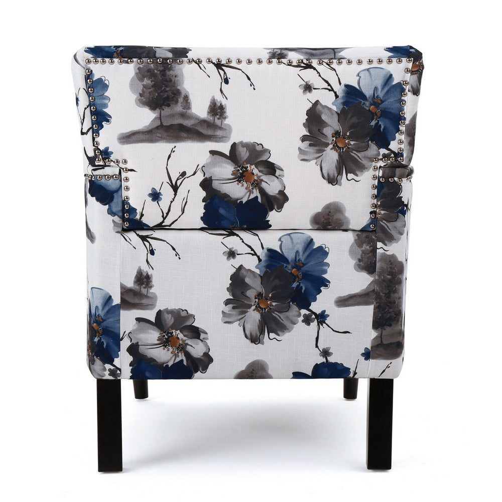 Lit Accent Chair, Button Tufted Floral White Blue Print, Multicolor - BM323877