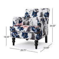 Lit Accent Chair, Button Tufted Floral White Blue Print, Multicolor - BM323877