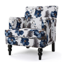 Lit Accent Chair, Button Tufted Floral White Blue Print, Multicolor - BM323877