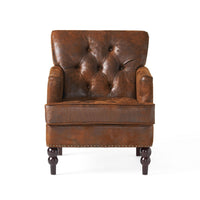 Lit Accent Chair with Classic Brown Button Tufted Microfiber Design - BM323878
