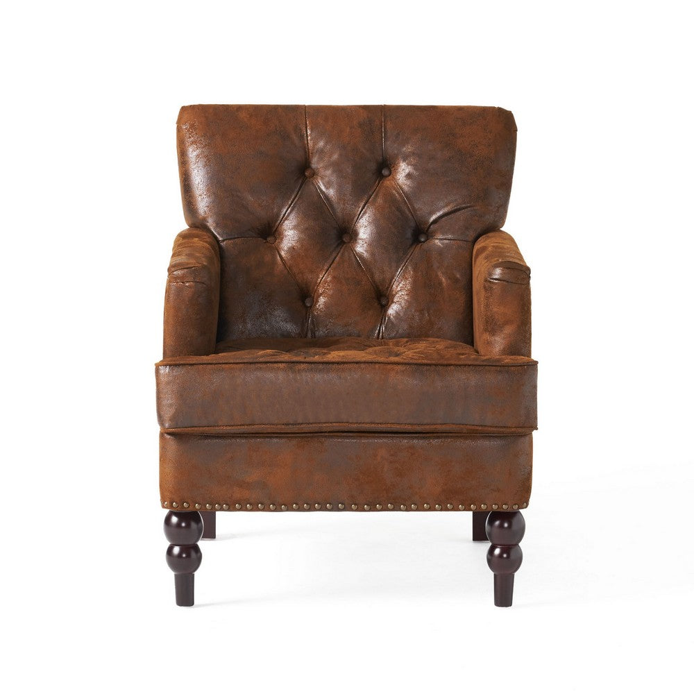 Lit Accent Chair with Classic Brown Button Tufted Microfiber Design - BM323878