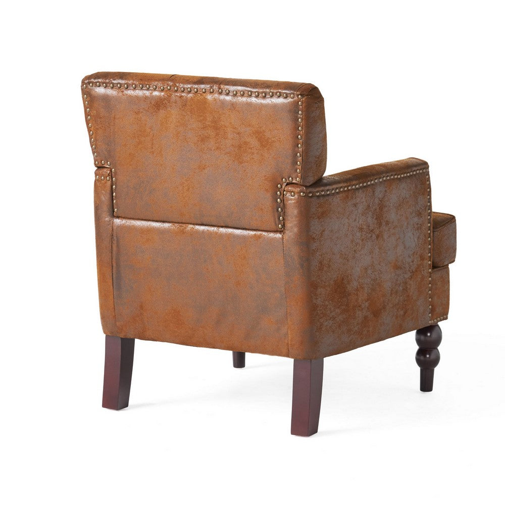 Lit Accent Chair with Classic Brown Button Tufted Microfiber Design - BM323878