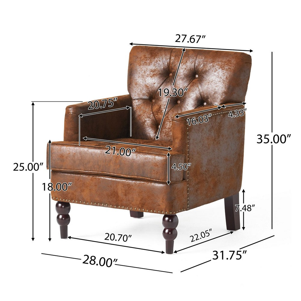 Lit Accent Chair with Classic Brown Button Tufted Microfiber Design - BM323878