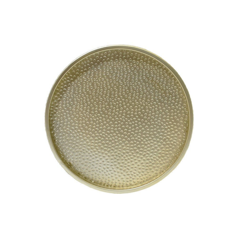 Bet Side End Table Set of 2, 16 Inch Round Tray, Modern Hammered Gold - BM323880