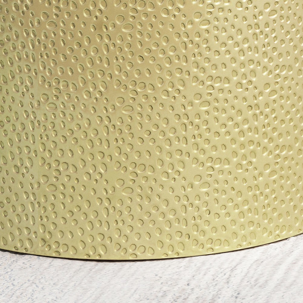 Bet Side End Table Set of 2, 16 Inch Round Tray, Modern Hammered Gold - BM323880