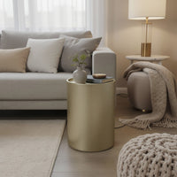 Bet Side End Table Set of 2, 16 Inch Round Tray, Modern Hammered Gold - BM323880