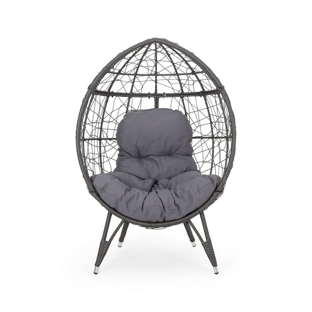 Fam Outdoor Accent Chair, Cocoon Egg Shaped, Abstract Gray PE Rattan - BM323881